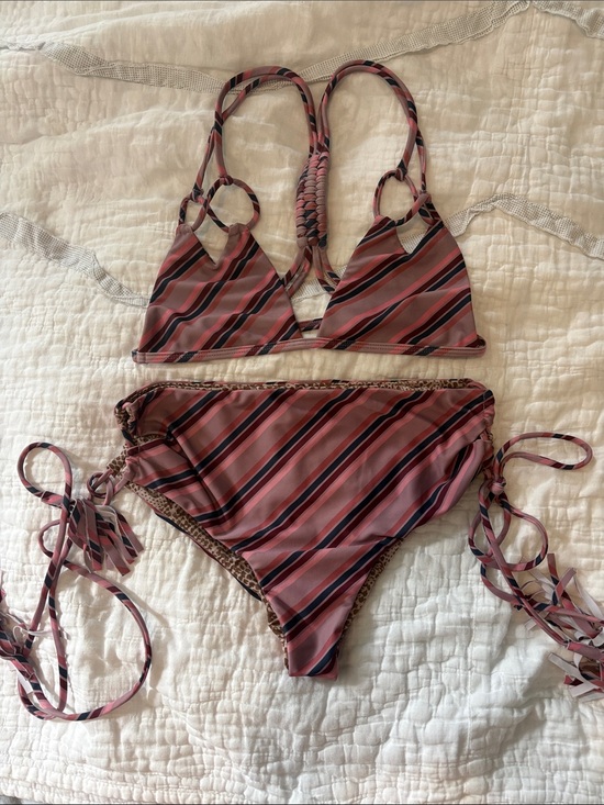 acacia swimwear Other - acacia swimwear Pink & Black Striped 70’s Striped Bikini Set